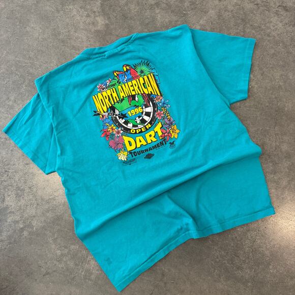 Vintage Y2K 1996 Dart Championship North American Tournament SS Graphic Tee L - Picture 1 of 5